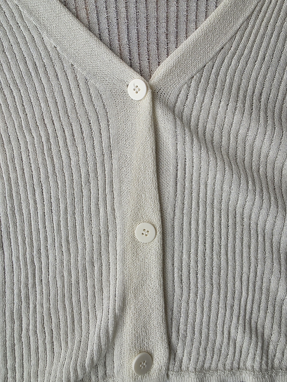 Max Studio Cream V-Neck Ribbed Button-Front Sweater - Picture 11 of 11